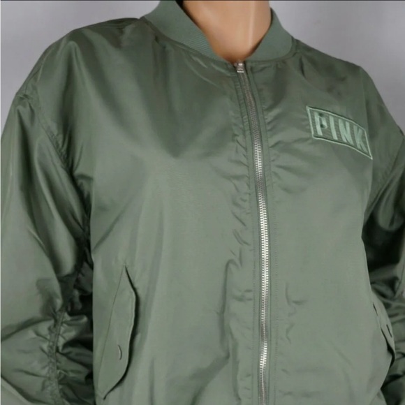 *Victoria secret Pink* olive green Bomber jacket brand new oversized look - Picture 2 of 3